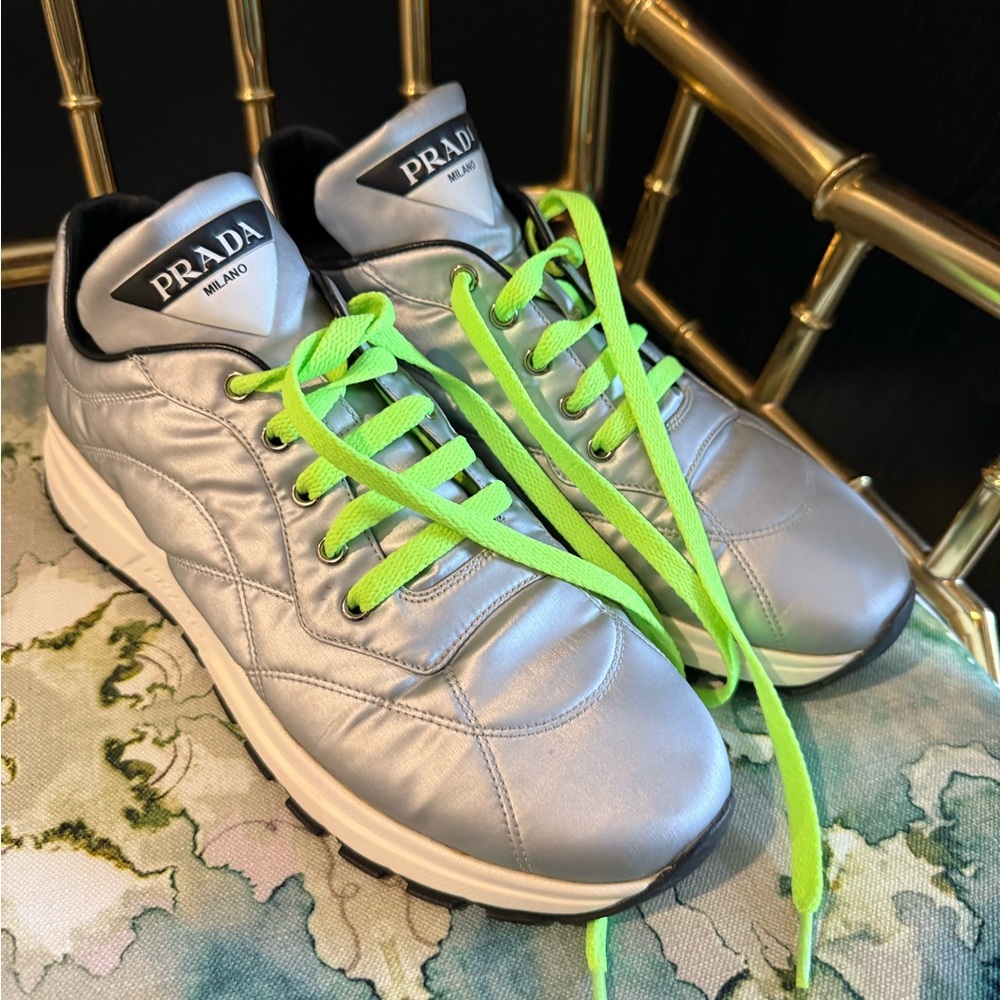 Prada Metallic Silver Sneakers